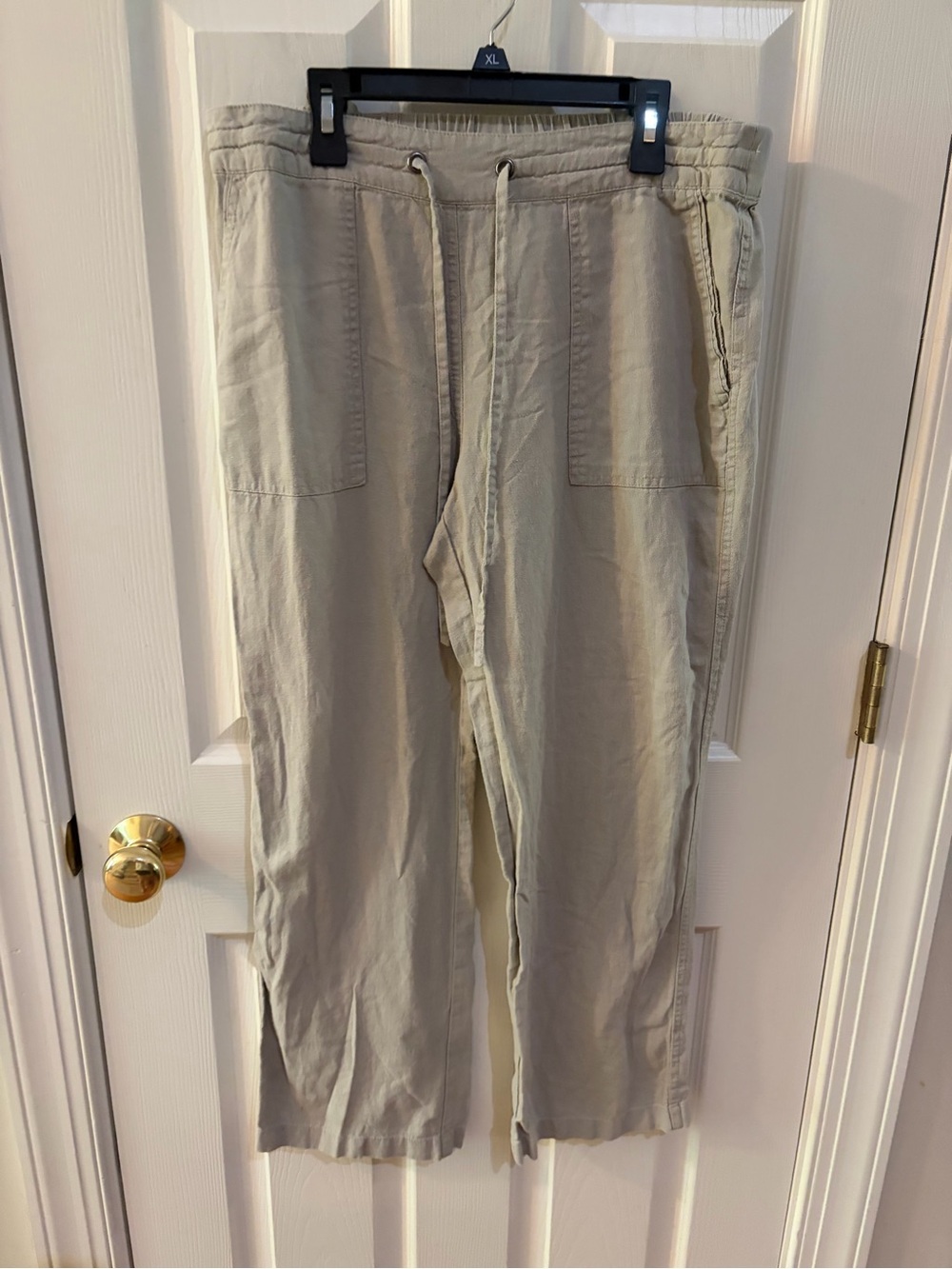 Nicole Miller New York Women's Linen Blend Drawstring Pants Beige Size Large L